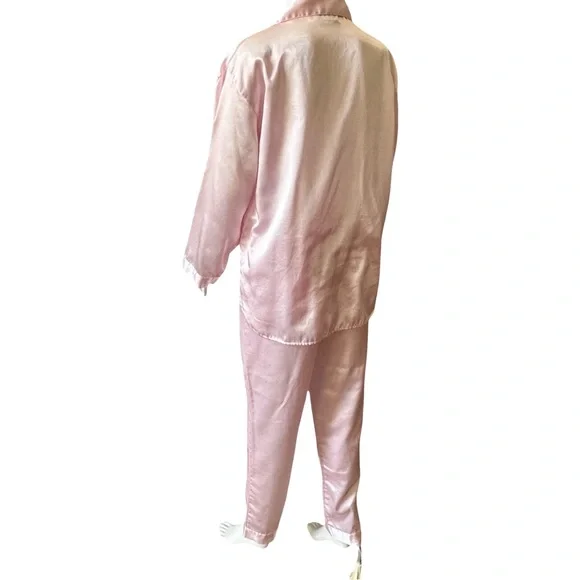 Vintage Ashley Taylor Pale Pink Satin Button-Up Pajama Set PJ’s Sz M - Picture 3 of 11